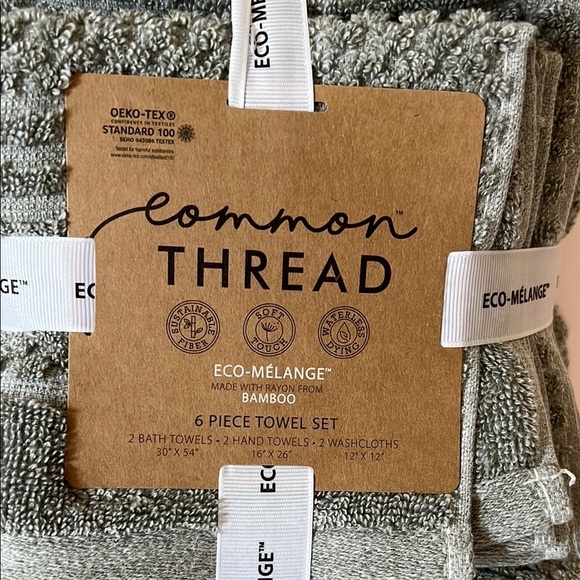 6 Pc Common Thread Eco-Melange Bamboo Towel Set Green Bath Hand Wash NEW - Picture 2 of 7